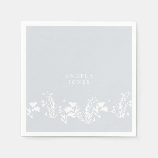 Dusty Blue White Floral Custom Bridal Shower Napkin (Front)