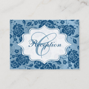 Dusty Blue, White Floral Damask Enclosure Card
