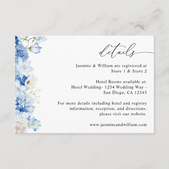 Dusty Blue & White Floral Details Enclosure Card (Front)