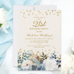 Dusty Blue White Floral Gold 21st Birthday Invitation<br><div class="desc">Elegant dusty blue and white roses,  floral,  and greenery women's 21st birthday party invitation with gold glitter. This invitation is printed on both sides. Contact me for assistance with your customisations or to request additional matching or coordinating Zazzle products for your party.</div>