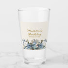 Dusty Blue White Floral Gold Happy Birthday Name