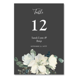 Dusty Blue & White Floral- Grey V2 Table Number