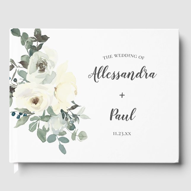 Dusty Blue & White Floral Guest Book (Front)