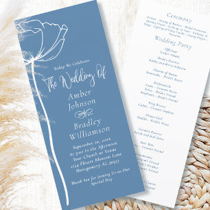Dusty Blue White Floral Modern Minimal Wedding  Programme
