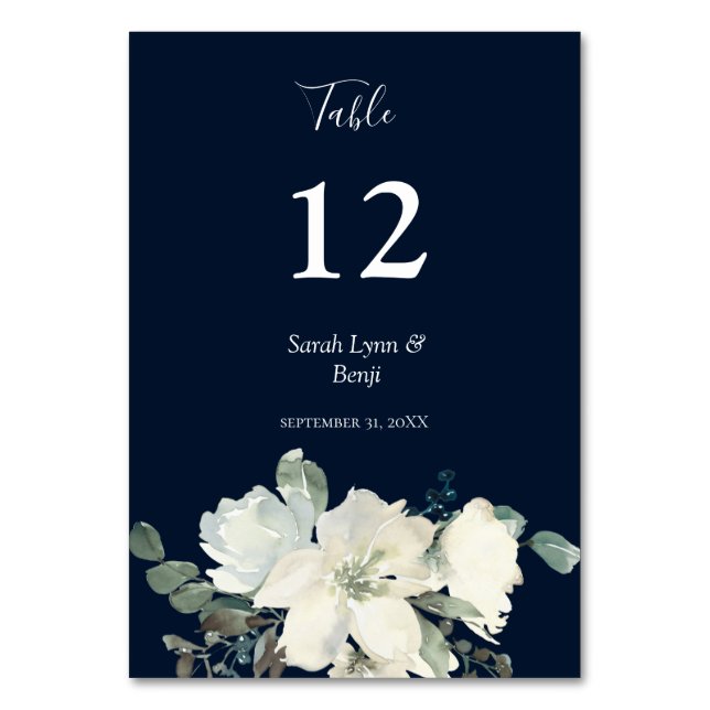 Dusty Blue & White Floral- Navy V2 Table Number (Front)