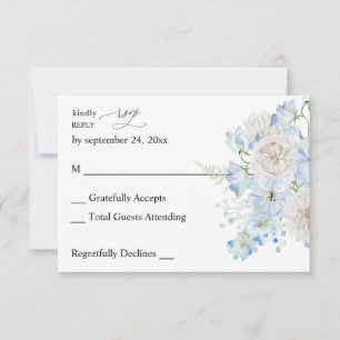 Dusty Blue & White Floral no Meal RSVP Card