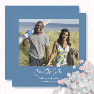 Dusty Blue White Floral QR Code Save the Date  Invitation