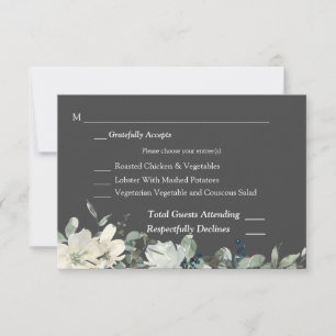Dusty Blue & White Floral RSVP 3 Meal Card- Grey