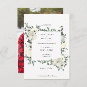 Dusty Blue & White Floral Save The Date w Photo