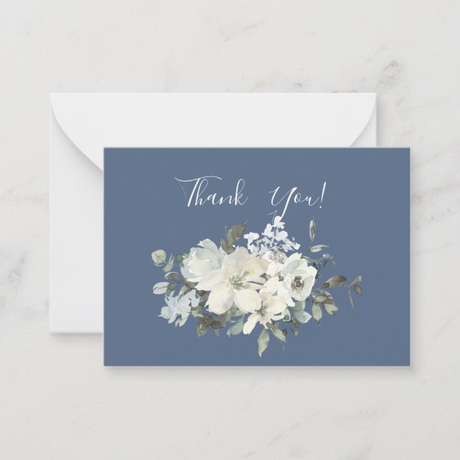 Dusty Blue & White Floral Thank You- Blue Card (Front)