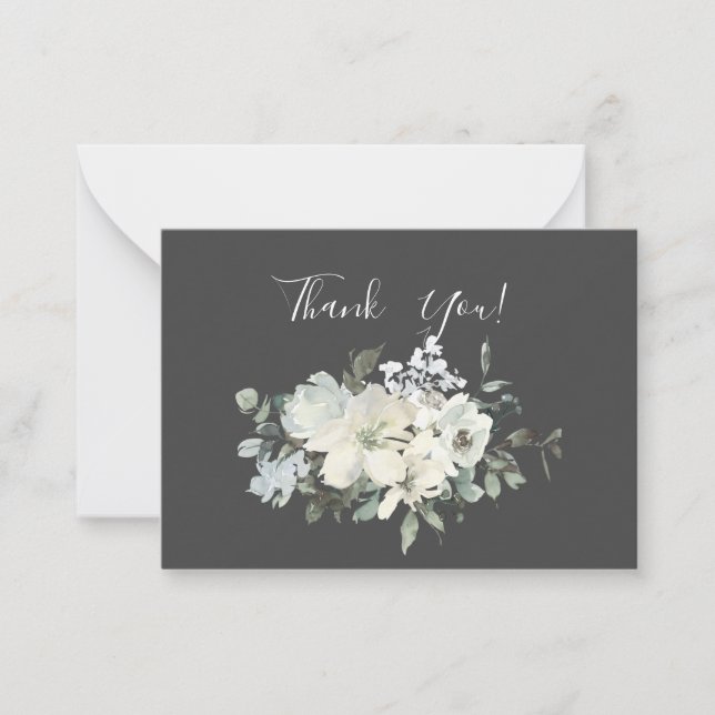 Dusty Blue & White Floral Thank You- Grey Card (Front)