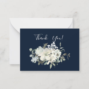 Dusty Blue & White Floral Thank You- Navy Card