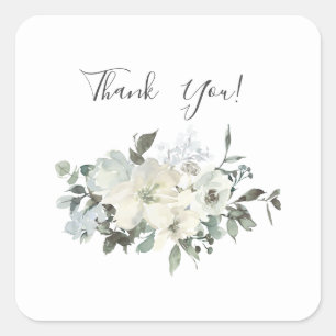 Dusty Blue & White Floral Thank You Square Sticker