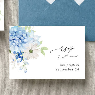 Dusty Blue & White Floral w Meal RSVP Card