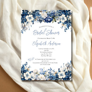 Dusty Blue White Floral Watercolor Bridal Shower  Invitation