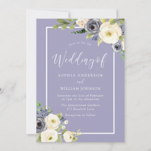 Dusty Blue White Floral Watercolor Wedding  Invitation