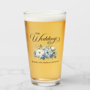 Dusty Blue White Floral Wedding Favour Glass