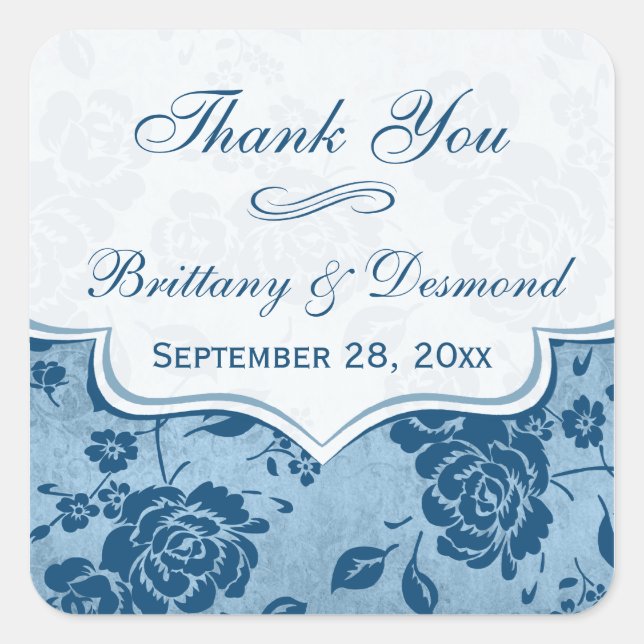 Dusty Blue, White Floral Wedding Favour Sticker (Front)