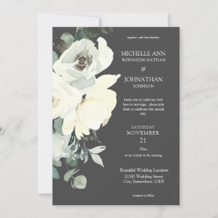 Dusty Blue & White Floral Wedding- Grey Invitation