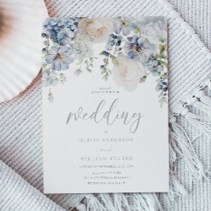 Dusty Blue & White Floral Wedding Invitation