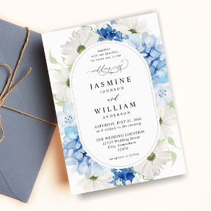 Dusty Blue & White Floral Wedding Invitation