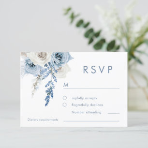 Dusty Blue & White Floral Wedding  RSVP Card