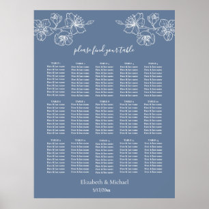 Dusty Blue White Floral   Wedding Seating Chart
