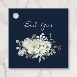 Dusty Blue & White Floral Wedding Thank You- Navy Favour Tags