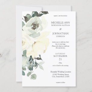 Dusty Blue & White Floral Wedding- White 2 Invitation