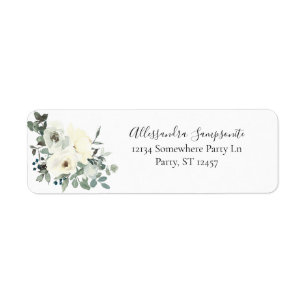 Dusty Blue & White Floral- White Sm Return Address