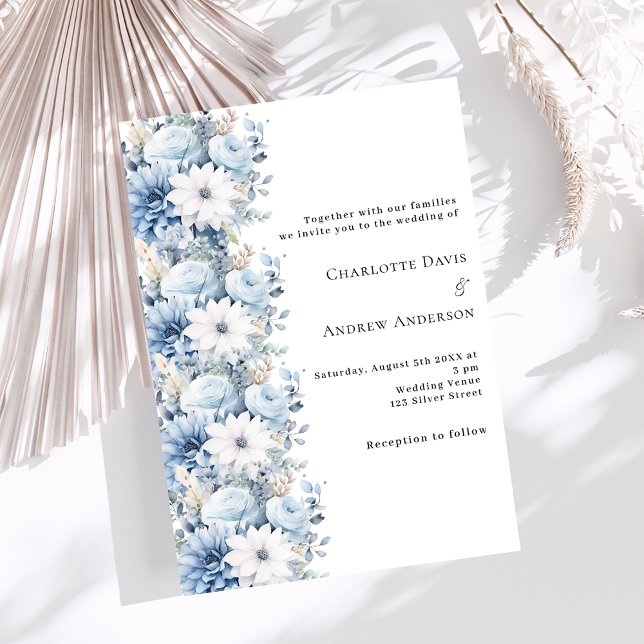Dusty blue white florals luxury wedding invitation (Creator Uploaded)