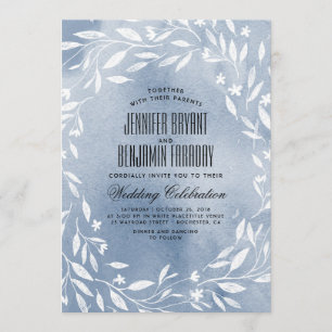 Dusty Blue White Flowers Garden Wedding Invitation