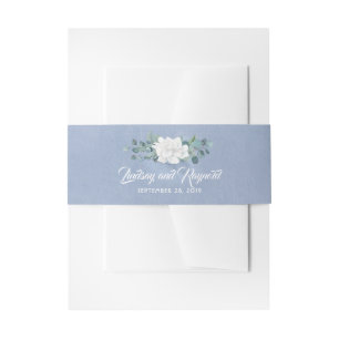 Dusty Blue White Flowers Wedding Invitation Belly Band