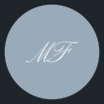 Dusty Blue White Formal Classic Monogram Wedding Round Sticker<br><div class="desc">***this design is part of a collection*** _______________________ this design template is fully editable and customisable by you the customer - click personalise further button if you wish to move, add, delete, or make significant changes to the design _______________________ *if you have any DESIGN questions or need more designs or...</div>