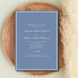 Dusty Blue White Formal Elegant Wedding Engagement Invitation