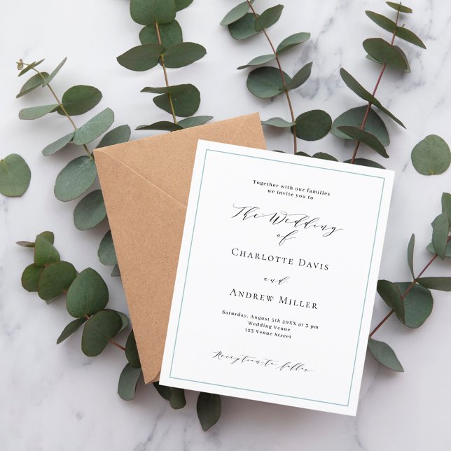 Dusty blue white formal wedding invitation (Creator Uploaded)