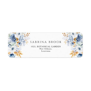 Dusty Blue White Gold Floral Wedding Address