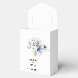 Dusty Blue White Gold Floral Wedding  Favour Box