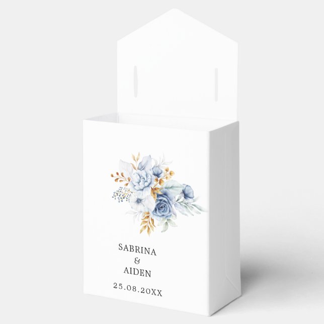Dusty Blue White Gold Floral Wedding  Favour Box (Opened)