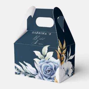 Dusty Blue White Gold Floral Wedding  Favour Box