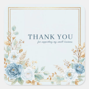 Dusty Blue White Gold Rose Watercolor Frame Art Square Sticker