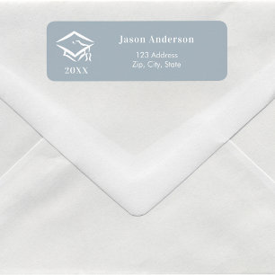 Dusty blue white graduation cap return address