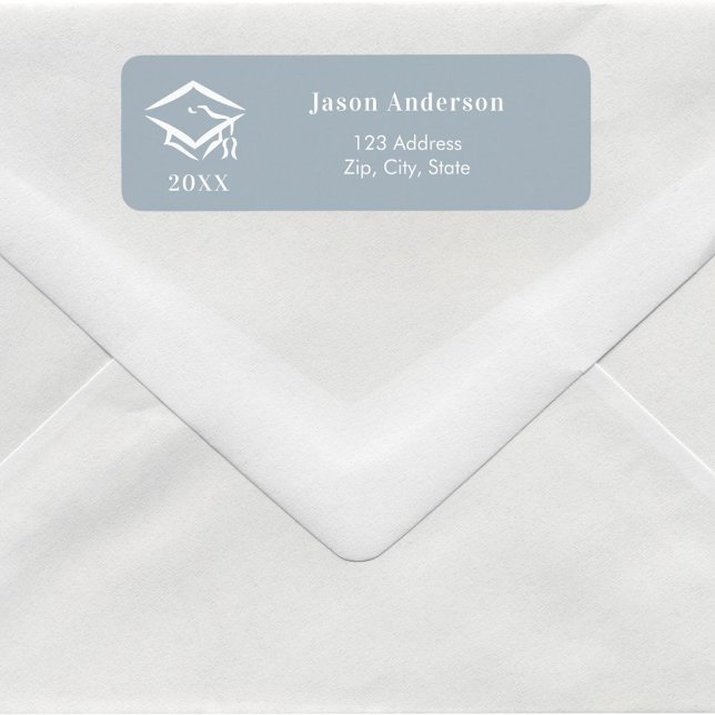 Dusty blue white graduation cap return address (Creator Uploaded)