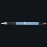 Dusty Blue White Grey Monogram Script Name Stylish<br><div class="desc">Dusty Blue White Grey Monogram Script Name Stylish Black Ink Pen</div>