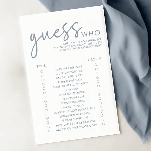 Dusty Blue & White Guess Who Bridal Shower Game (Creator Uploaded)