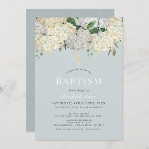 Dusty Blue & White Hydrangea Baptism Invitation