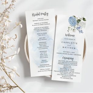 Dusty Blue White Hydrangeas Floral Wedding Program Invitation