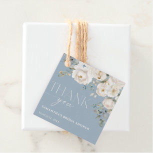 Dusty blue white ivory floral bridal shower favour tags