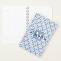 Dusty Blue & White Lacy Damask Monogram & Name