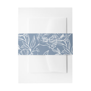 Dusty Blue White Lily Floral Invitation Belly Band